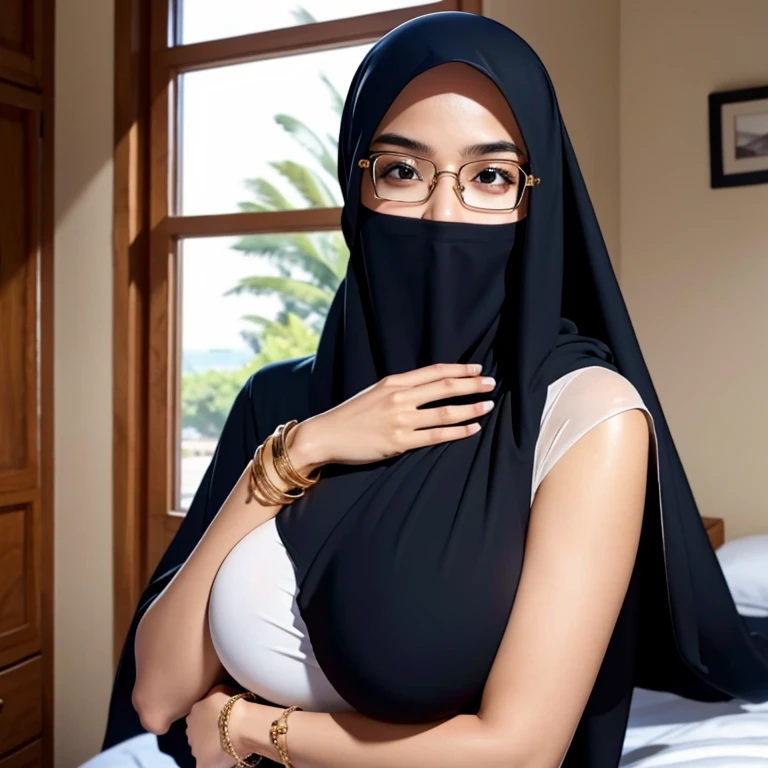 8K, high quality, nice lighting, soft lighting, realistic, dark eyes, sexy, big breasts, thighs, wide hips, malaysia dress, black dress, Jewelry, sexy lady, asian, hijab, niqab, sexy pose, showing big thighs, nice body, natural largest breast, wearing rings for woman, office girl, sexy posing, hand sock, mature woman, malaysia girl