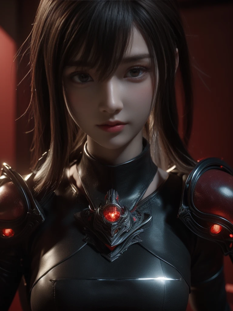 masterpiece,Game Art,Best picture quality,Maximum resolution,8K,(A bust photo),(portrait),(Head close-up),(Rule of Thirds),Unreal Engine 5 rendering works,(Digital Photography),
20 year old girl,Short hair details,Long bangs,The red eye makeup is carefully applied,(Short white hair,fiery red eyes),(Large target, Full breasts),
(A battle suit that combines fantasy and science fiction,Chinese ancient costumes combined with science fiction elements,shoulder pad,hollow-carved design,Demon&#39;s Crown,metallic feel,cloak),Valkyrie in the cyberpunk world,Gray background,
light，Ray tracing，Game CG，((3D Unreal Engine))，oc render reflection texture