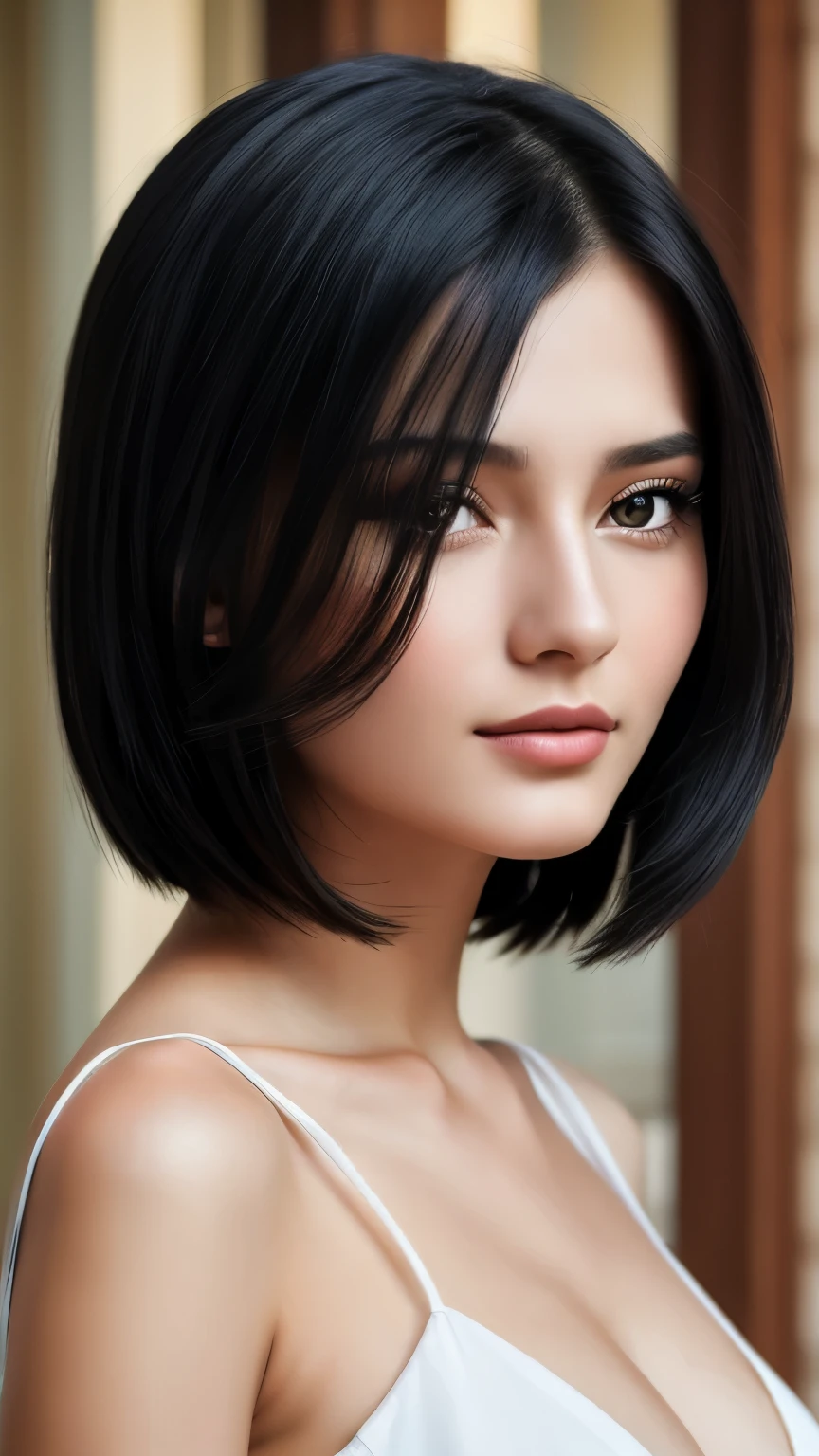 25 year old girl portrait black hair, Russia, beautiful face, perfect face, surreal, Front view, photo-realistic,photo 8k