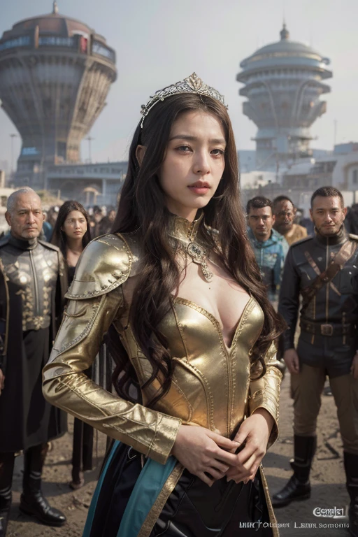 Image of a woman wearing a helmet surrounded by other people, Stephen Hickman, Beautiful vintage art, Mars Attacks, Gilded Lotus Princess, Published in cgsociety, The Last Day of the Universe, Queen of Persia, Kirill Leonov, By Jason A. Engel, Barbarela