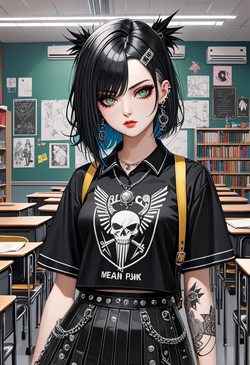 Mean Punk Girl, school, (masterpiece, best quality, Professional, perfect composition, very aesthetic, absurdres, ultra-detailed, intricate details:1.3