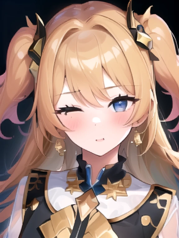 masterpiece, best quality, girl face, one eye closed, blue eye