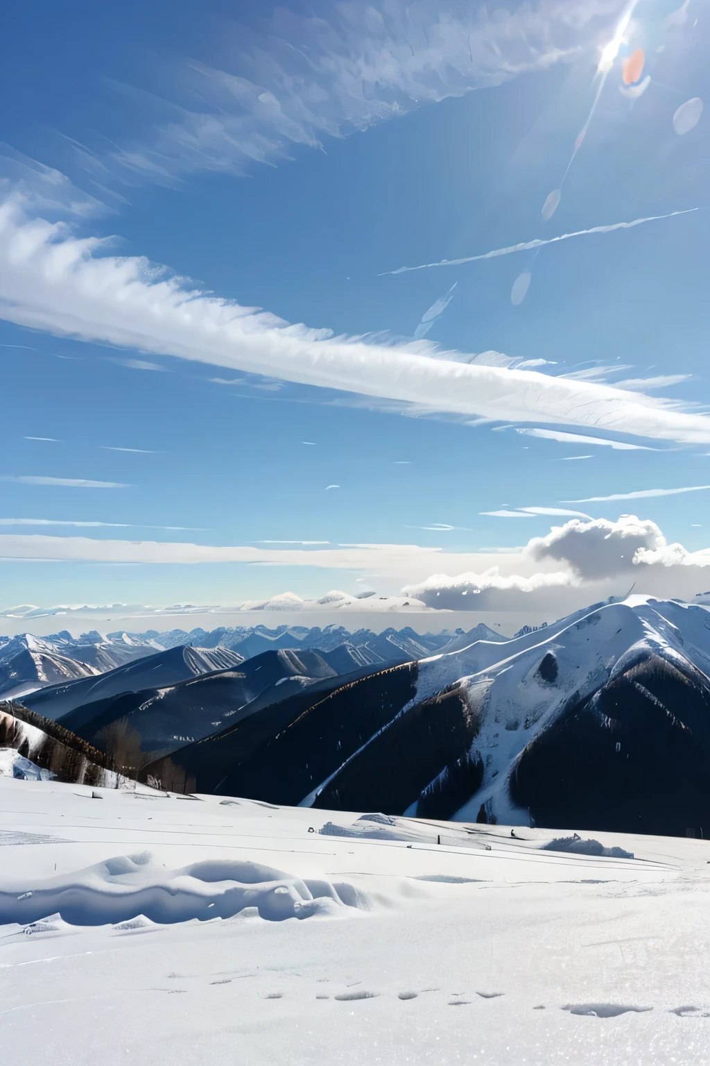Best quality，Landscape（Clean snow，Snow Mountain，Blue sky and white clouds）