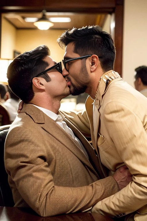 Act I:2 Plump men, chubby, extremely thick thighs, large belly, fat, wearing a jacket, white formal wear, sports glasses, bearded, watch on wrist, pulseiras no pulso, gold chain around the neck, rings on the finger, they are talking and gesturing with their hands.
Act II:Now they are sitting in a chair eating burgers at a table in an outdoor cafe talking, your cell phone is on the table。
Act III:now the two men are at the mall in a men's t-shirt store and they are examining the t-shirts 。
Act IV:they are inside a music club with a DJ and lots of people dancing around them they are drinking drinks。
Act V:They're in the car driving at night going to their apartment。
Act VI : They are looking at each other and caressing each other and then kissing each other on the mouth. Act VII : Entering the apartment they are having drinks and soon they take off all their clothes and caress each other they get excited. They start having sex on the living room carpet, they are feeling enormous pleasure, it is a very intense sexual relationship, their bodies are exaggeratedly sweaty with pleasure and sex, ((( sexual act similar to Japanese henrai)))