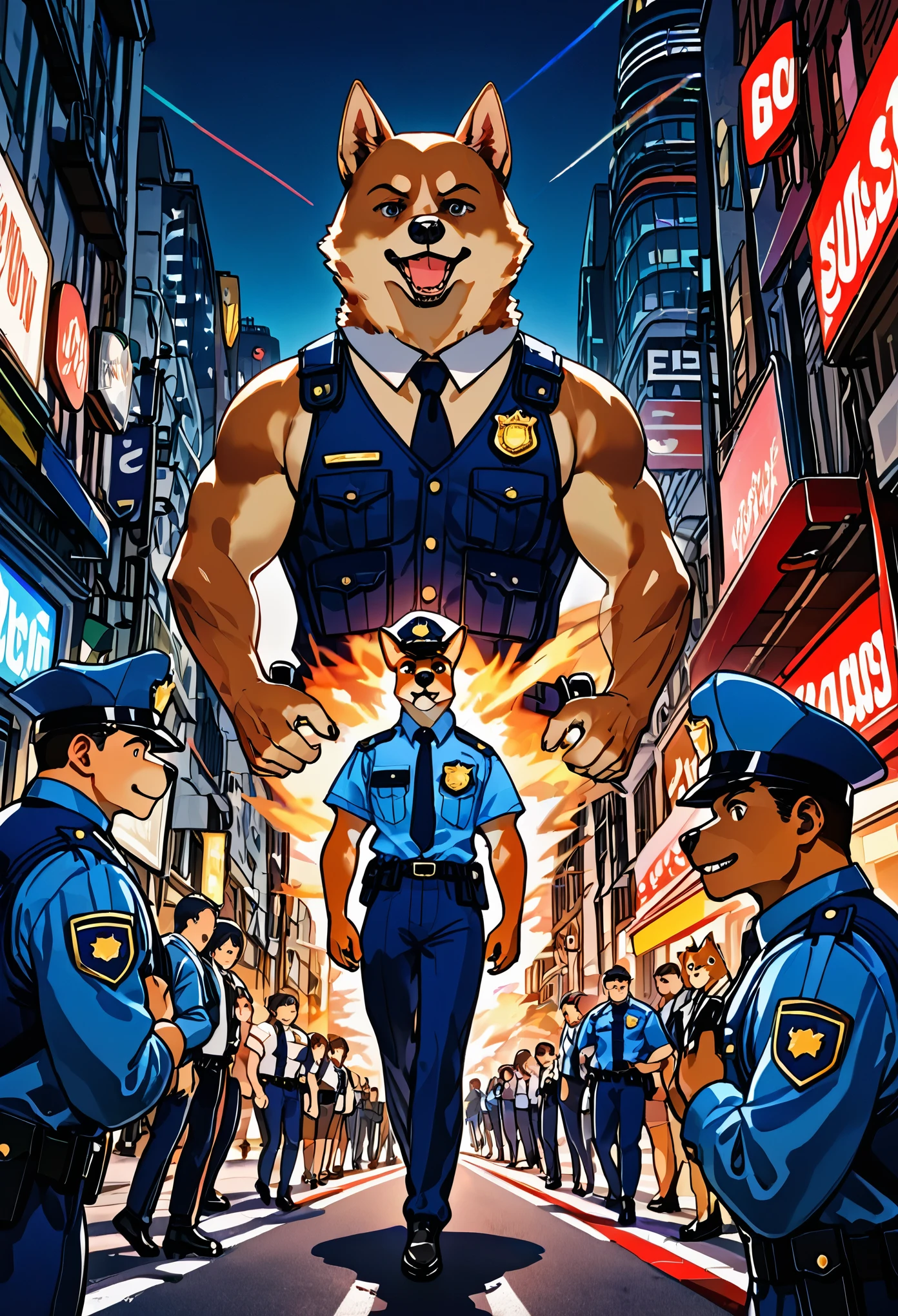 top quality, best quality, highres, masterpiece, super high resolution, detailed background, street, gasping for air(super handsome boys, dog)police officer, swat, police uniform, 6+boys, 6+girls, absurdres(highly detailed beautiful face and eyes)perfect anatomy, good lighting, volumetric lighting, cinematic shadow(kemono, furry anthro),