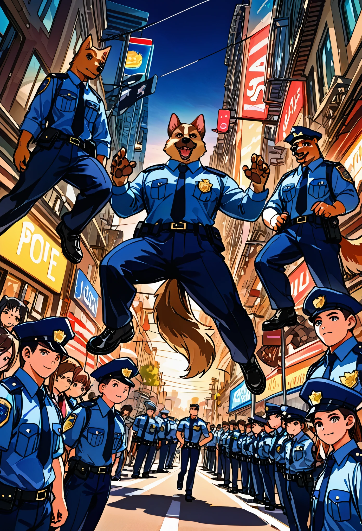 top quality, best quality, highres, masterpiece, super high resolution, detailed background, street, gasping for air(super handsome boys, dog)police officer, swat, police uniform, 6+boys, 6+girls, absurdres(highly detailed beautiful face and eyes)perfect anatomy, good lighting, volumetric lighting, cinematic shadow(kemono, furry anthro),