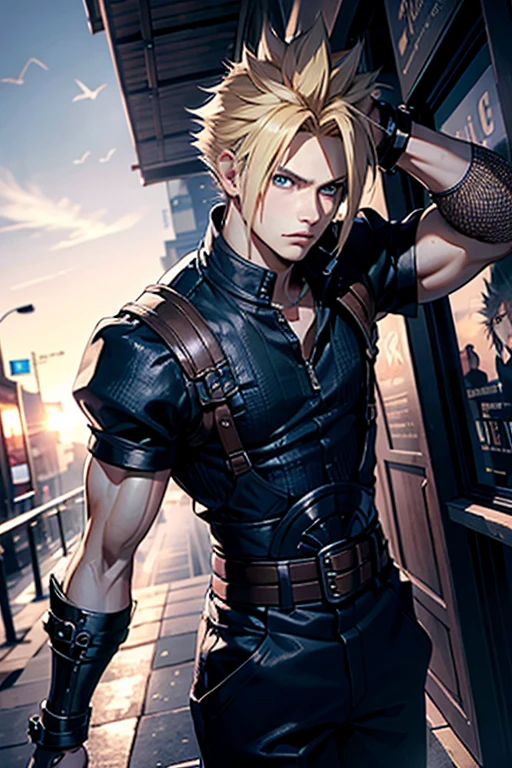 (best quality), (masterpiece), (realistic,) (photo-realistic), ultra-detaied
1boy,male focus,(looking up:1.4),cloud Strife, epic pose, mysterious background, stylish outfith, rose on the chest, close up view, walking on street, morning,ultra hd, 4k, perfect anatomy, no blur, Sharp focus ,