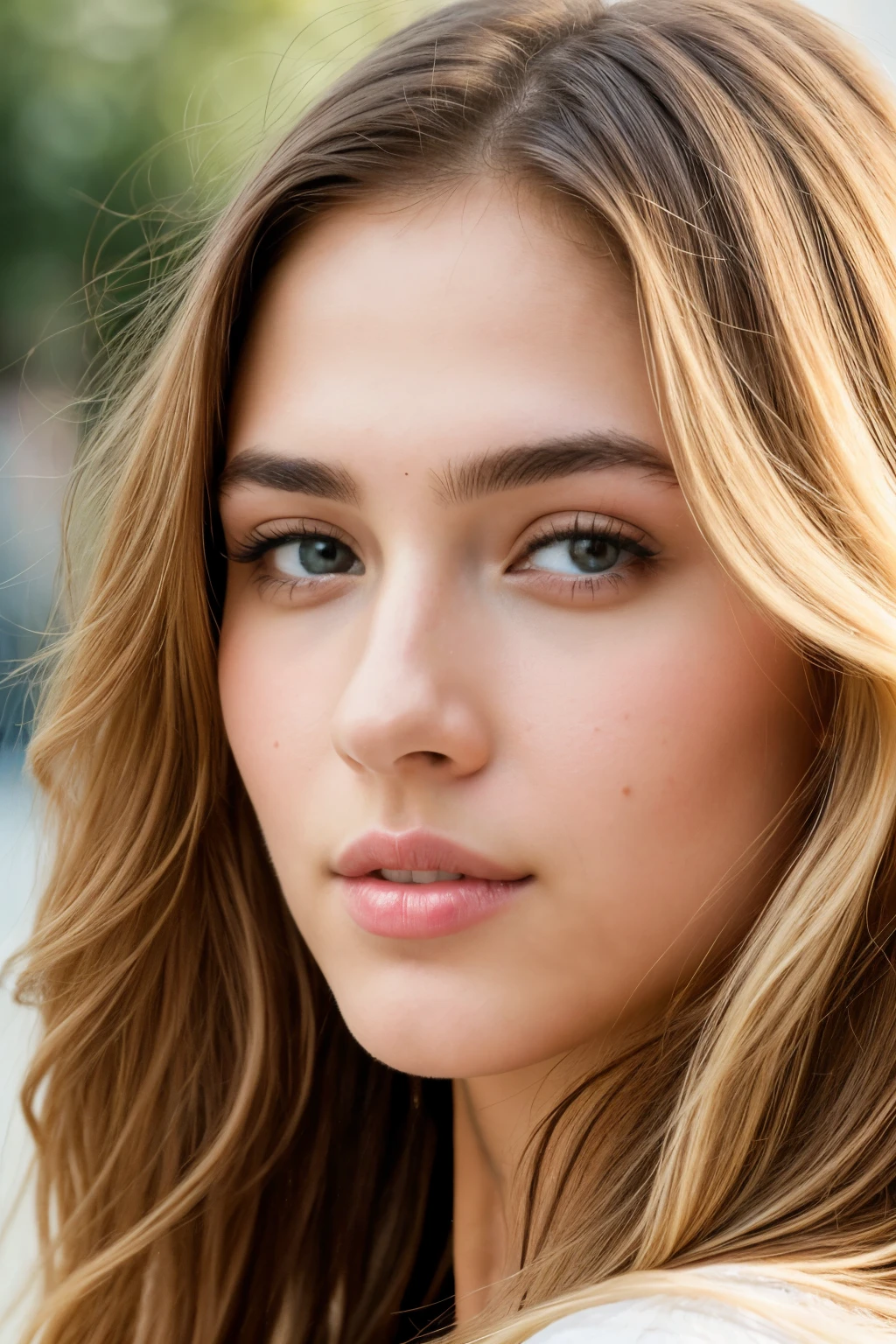 A renowned TikTok model, sans background, image of optimal quality, captivates the camera with an alluring gaze, showcasing a captivating face framed by a cascade of golden locks, radiating an undeniable charm and youthful elegance. The photograph, reflecting true-to-life details, was skillfully captured with a Nikon camera, highlighting the model's striking features under natural light. The 4K resolution, combined with the highest definition, ensures a photo-realistic masterpiece, worthy of adoration in any contemporary art gallery.