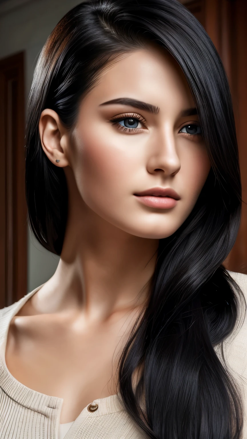 25 year old girl and ,1 handsome man, portrait black hair, Russia, beautiful face, handsome face,perfect face, surreal, Front view, photo-realistic,photo 8k