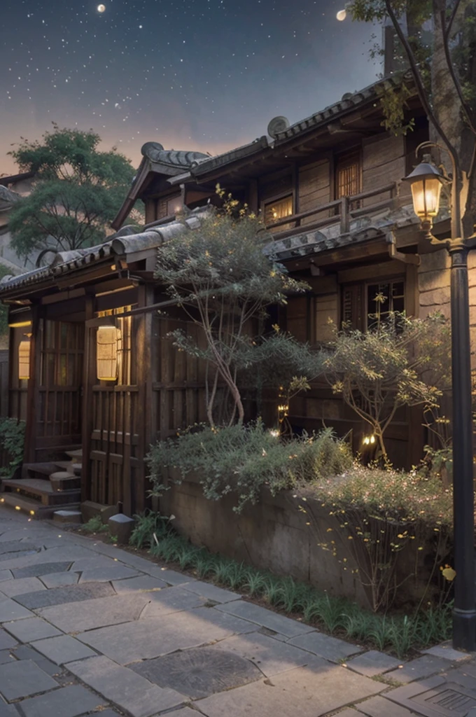 official art, China, ancient street, (many fireflies), (night), (moon), lamp, Beautiful scenery, epic scenery, Realistic lamp light, masterpiece, high quality, nice graphics, high detail, global illumination, Unreal Engine Rendering, octane rendering, (high dynamic range:1.3)