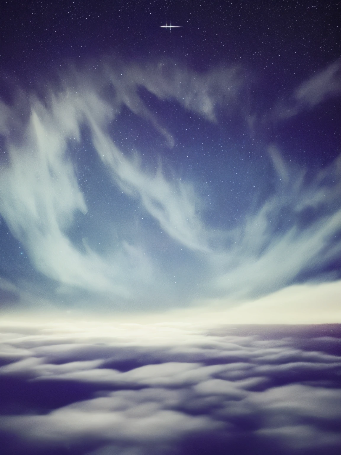 a view of a night sky with a crescent above the clouds, extremely beautiful and ethereal, fog and starry skies, glowing clouds, dreamy night, colorful night sky, beautiful night sky, foggy night sky, glowing colorful fog, very magical and dreamy, incredibly ethereal, ✨🕌🌙, dreamy sequence, beautiful and mysterious, stars and moons in the sky, detailed dreamscape