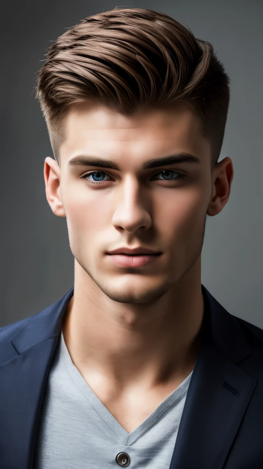 25 year old handsome man portrait shorthair, Russia, handsome face, perfect face, surreal, Front view, photo-realistic,photo 8k