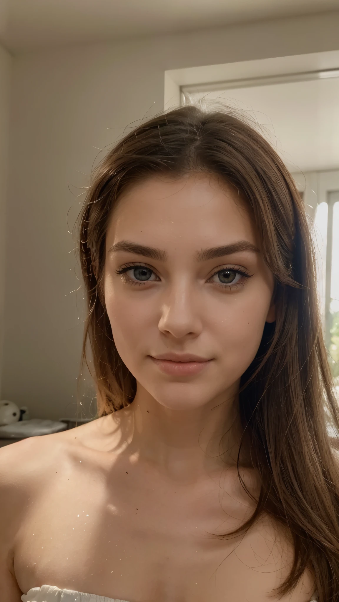 Crée une image ultra-réaliste d'une jeune fille âgée de 18 à 20 ans. Elle a des cheveux blond, coupés au carré, avec une frange droite tombant juste au-dessus de ses sourcils. Ses cheveux sont lisses et bien entretenus, with a slight natural shine. Son visage est de forme ovale, with fair, slightly dewy skin, sans imperfections visibles.
Ses yeux sont grands et expressifs, dark brown in color, avec des cils longs et légèrement recourbés. His eyebrows are well defined, of average thickness, et légèrement arqués pour encadrer son regard. Son nez est droit et proportionné, with discreet nostrils.
Her lips are full and well defined, with a natural pinkish tint. She has a slight dimple on her chin and slightly high cheekbones which add definition to her face. Ses oreilles sont de taille moyenne, well placed and discreet.
She wears light and natural makeup : un soupçon de mascara pour accentuer ses cils, un peu de blush pour rehausser ses pommettes, et un gloss transparent sur les lèvres pour une touche de brillance. Son expression est douce et bienveillante, avec un léger sourire qui illumine son visage.
La qualité de l'image doit être élevée, with precise details and realistic skin texture. Les ombres et lumières doivent être soigneusement placées pour donner de la profondeur et du réalisme à l'ensemble du visage.