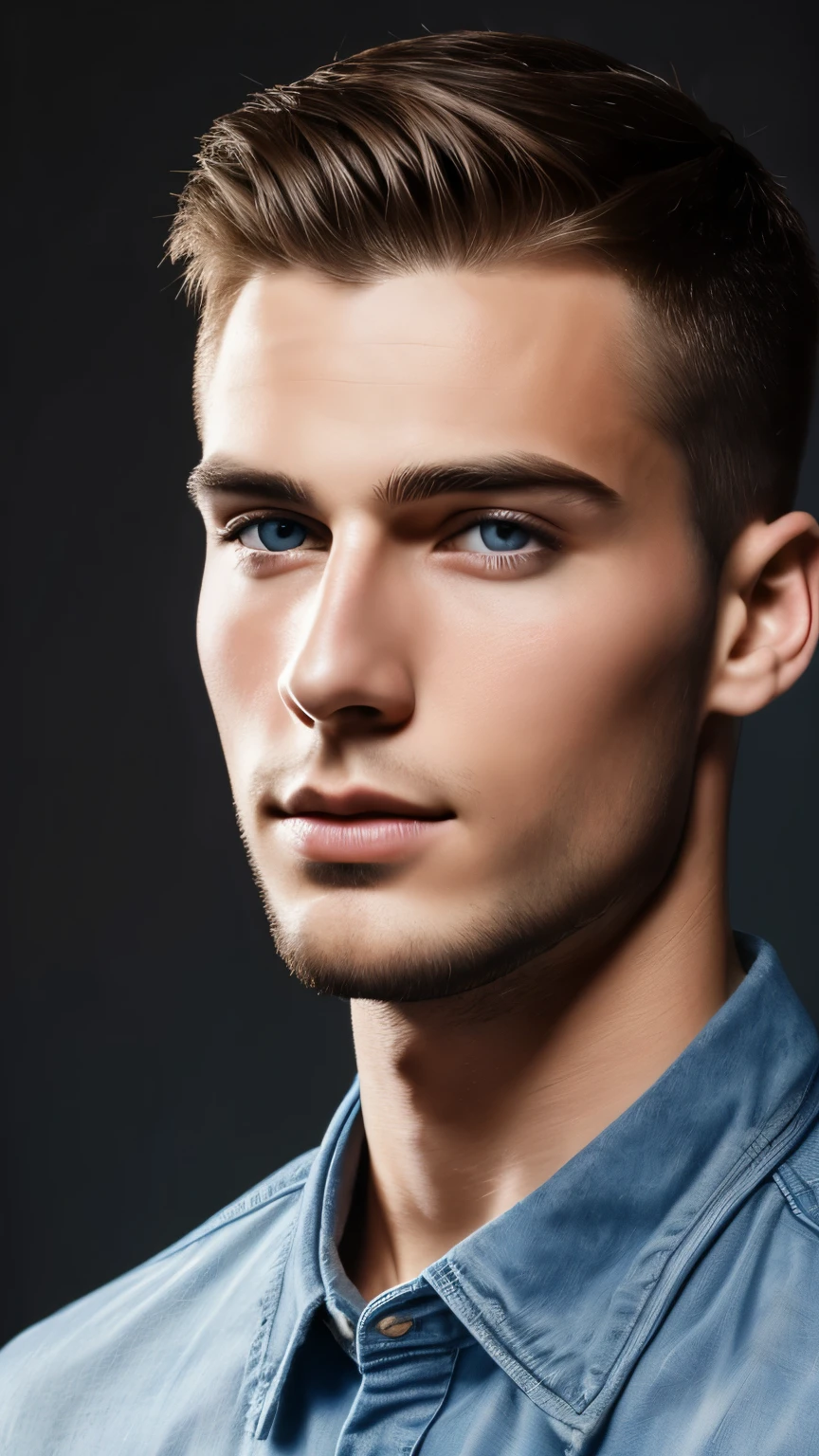25 year old handsome man photo, shorthair, Russia, handsome face, perfect face, surreal, Front view, photo-realistic,photo 8k