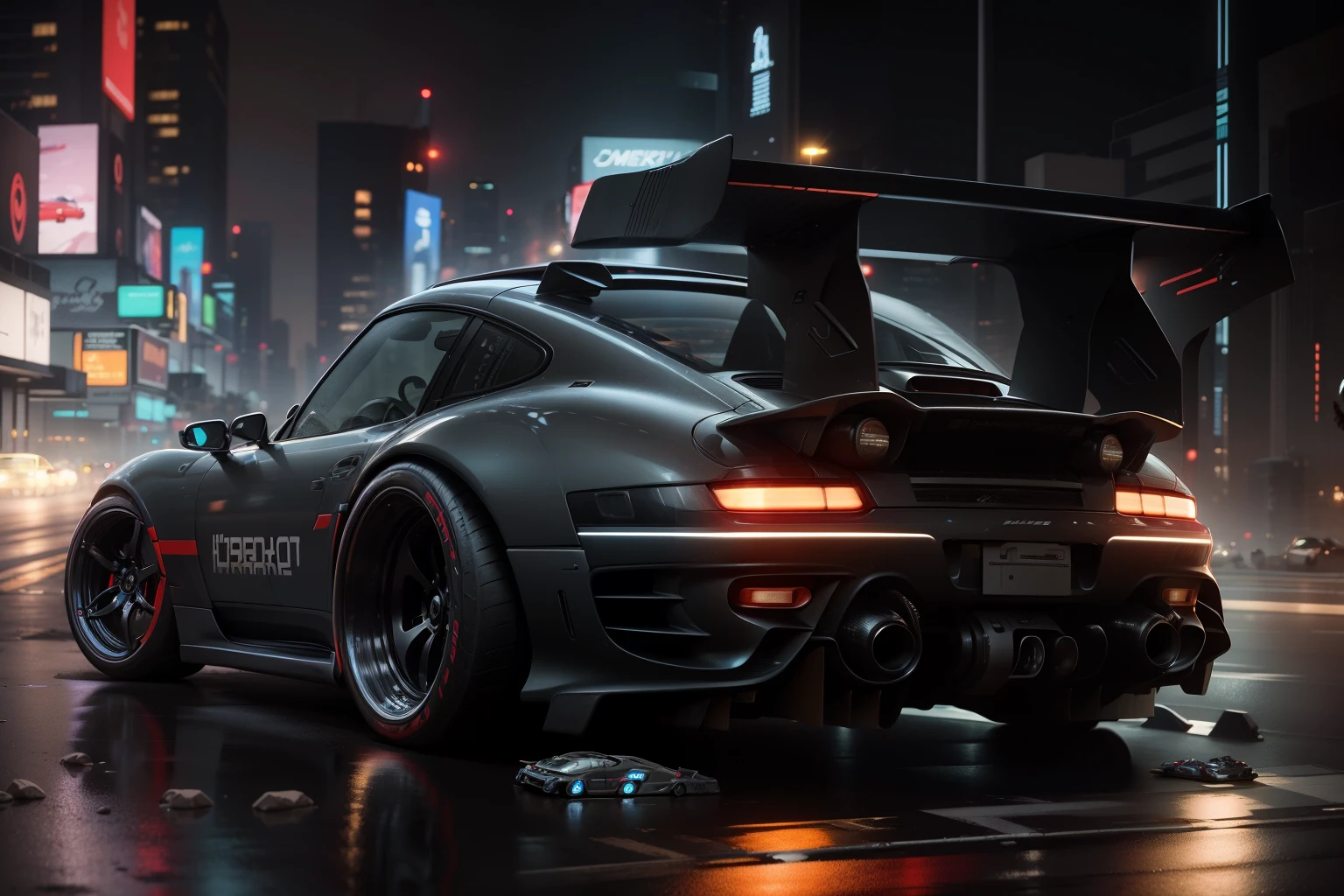 C:\Users\Jomar Machado\OneDriveDesktop\IMAGENS PARA AI\AI HOVER PORSCHE\HOVER PORSCHE MILITARY DARK GREY, realistic, hd, cyberpunk in cybercity at night, 8K 