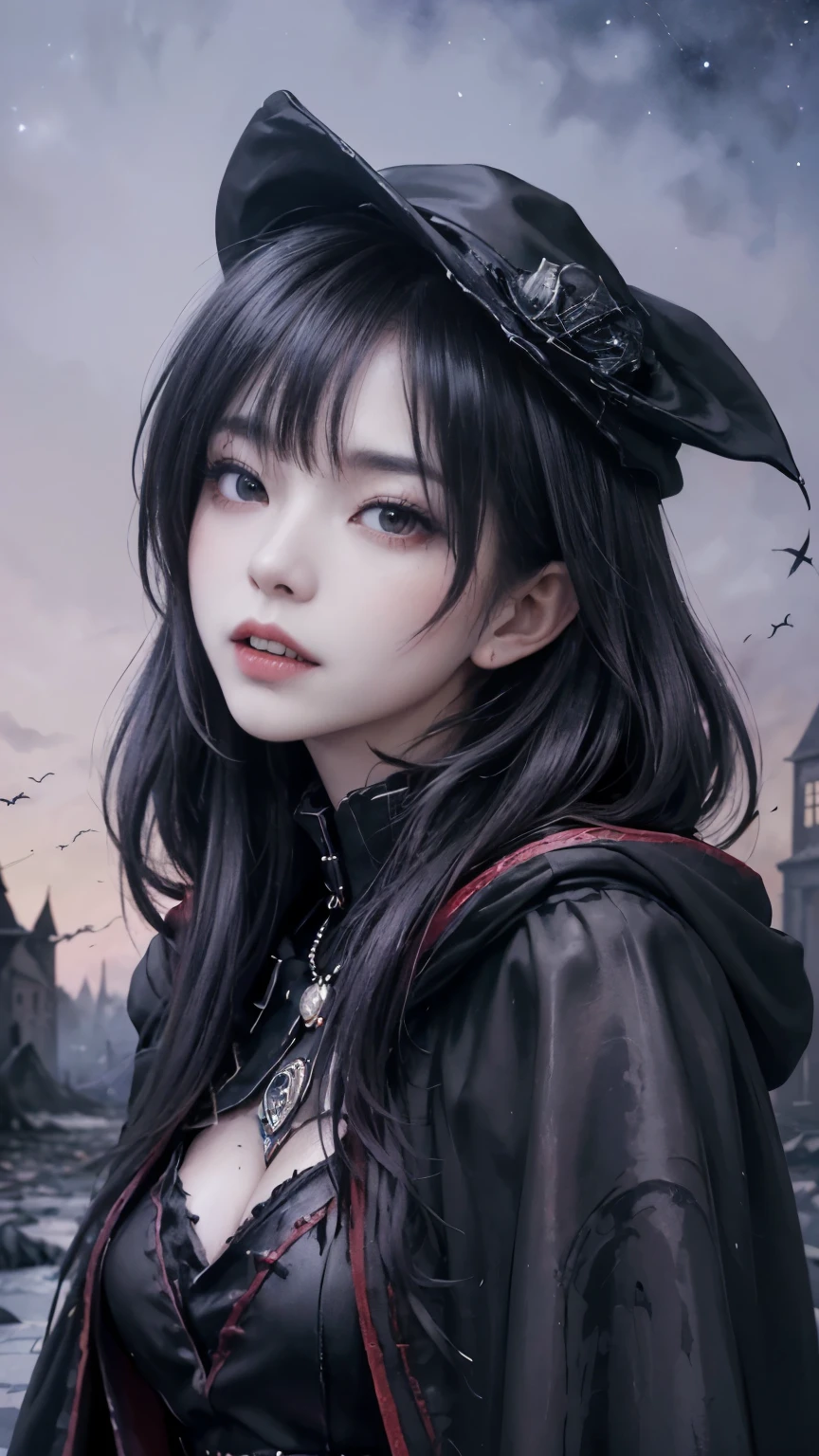 (highest quality,High resolution:1.2),(dark,Threatening:1.1),(Regrettably:1.1), (devilのテーマ:1.5),(dark horror theme:1.5),(Thriller:1.5),(Inspiration from Stephen King:1.5),(Dark fantasy:1.5), (Ink and watercolor:1.5), (black and white color:1.5), (Ominous landscape:1.5),(Countless stars fly away:1.5),(Ruined:1.5),(Ruined village:1.5),(1800s:1.5), (Ruined theme:1.5),(There&#39;Thereたくさんのほこりが舞っている:1.5),(puddle:1.5),(Dirt roads:1.5),(Absurd:1.5),(wonderful:1.5),(highest quality:1.5),(masterpiece:1.5),full length,Qu义z Lepidolite Woman in a Red Dress, (((((Round glasses)))),(((Big Breasts)))、(((Twisted corners,Fiery crown:1.1 Nicola Samori,Wangechi Mutu))),prime color,Urban,Very detailed,masterpiece,Intricate details,Faded,eyes Very detailed, Eye for details,4K resolution,to be born, Nikon Z9,Scary Town,full length,evil ghost, Winnie the Pooh Rainbow,Intricate details,Very detailedな, Realistic,, 暗くてSpooky atmosphere,  Spiritual Beings, Hauntingly beautiful, Ghostly figures, Swirling Mist, Supernatural existence, devilの本質, Shadowのような形, Spooky whispers, Ominous Aura, Heart of a Goth Maiden, Very dark shade.Her Eyes, Like dazzling fur in a starless haze,A symphony of despair in their eyes.Her Mogul Snaps, Mysterious Cemetery,Think about it, The source of her sadness.Black hair swaying in the moonlight,She weaves despair into her dreams.oh, Her Soul, Shadow&#39;Embrace,
Take me to space.At each step of the Kelhudelgoring, She summons darkness,Dance of the Void, (Beautiful vampire high-ranking wizard: 1.7), (2つのthick, length, Sharp vampire teeth protruding from lips: 1.7), (Wizard with black hat: 1.6), (An intricately decorated jet-black cloak: 1.6), (Delicately decorated cloak, Despite the damage: 1.5), Hypermaximalist,  Breathtaking oil paintings, 超Realisticな, Ultra-realistic digital illustrations that mimic the style of oil paintings, アレックス・グレイのサイケデリックな先見の明のある芸術とHRギーガーのto be born体力学的テーマの美学をシームレスに融合. wonderful構成,  (devil,Satan,Lucifer:1.1),(devilish:1.1),(Red eyes glow:1.6)、(Red glowing eyes,Sharp teeth:1.1),(Black wings,thick:1.1),(hellish landscape:1.1),(fire,sulfur:1.1),(Threatening atmosphere:1.1),(dark shadows,Threatening presence:1.1),(Unlucky Clouds,Stormy Skies:1.1),(dark,Spooky atmosphere:1.1),(Aura of misfortune,Evil energy:1.1),(dark aura,cigarette:1.1),(Extreme heat,Burning Flames:1.1),(Nightmare Visions:1.1),(Predicting the end:1.1),(Whispers of misfortune,devilish laughter:1.1),(Cry of pain,echoing screams:1.1),(Bad luck symbol,Ancient runes:1.1),(Mysterious Relic,dark 美術ifacts:1.1),(Infernal Ritual,Ritual sacrifice:1.1),(devilish minions,creatures of darkness:1.1),(Desolate wilderness:1.1),(University of the Soul,Suffering Soul:1.1),(Eternal Ruin,A hopeless existence:1.1),  廃棄メカの背景にShadow響を受けた. Art created by Craig Mullins, Necrostyle., Detailed Description, Futuristic sci-fi scene. Check out the sci-fi concept art, Vivid colors and sharp focus. 