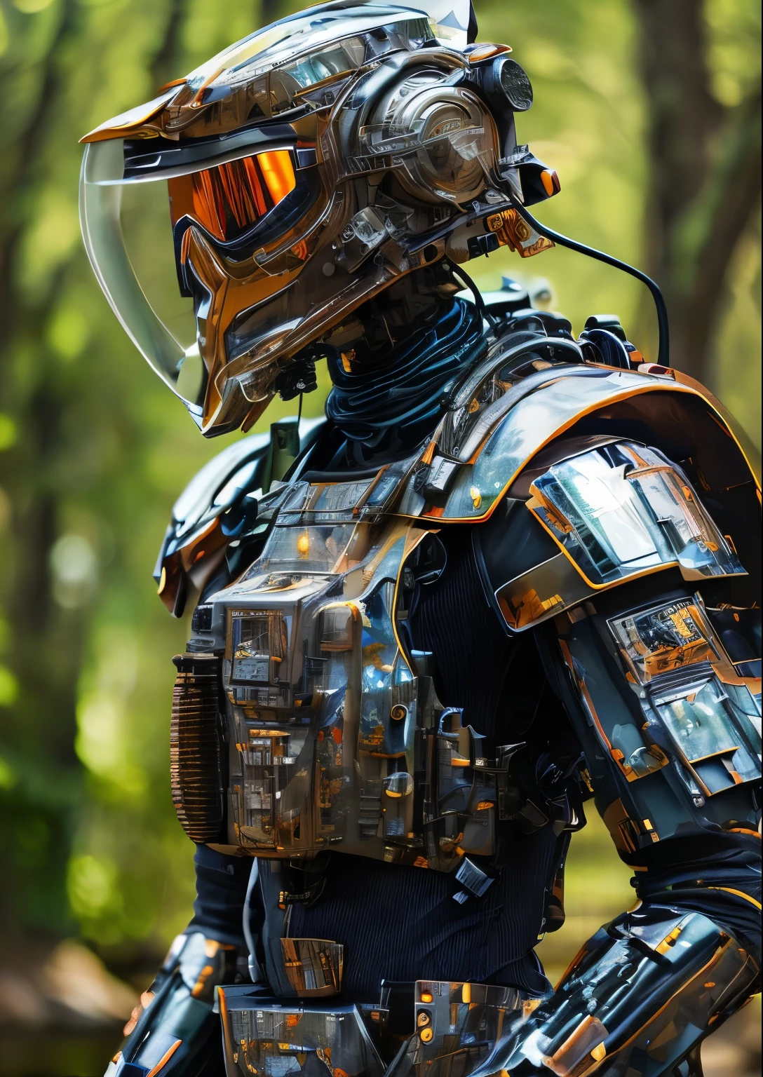 Portrait photo of used transparent camouflage mechanical suit, ((bokeh claro)), intricado, ((translucent) liquid water [ferrugem]), elegante, sharp focus, foto de Greg Rutkowski, soft lighting, cores vibrantes, Obra de arte, ((ruas)), rosto detalhado