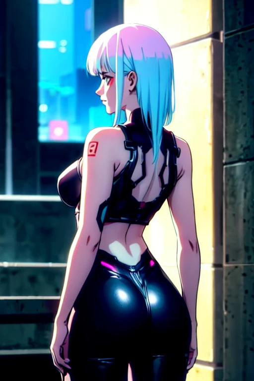 (Perfect body)，best quality，masterpiece，1 girl，Lucy，Looking at the audience，Cyberpunk，Insert from behind