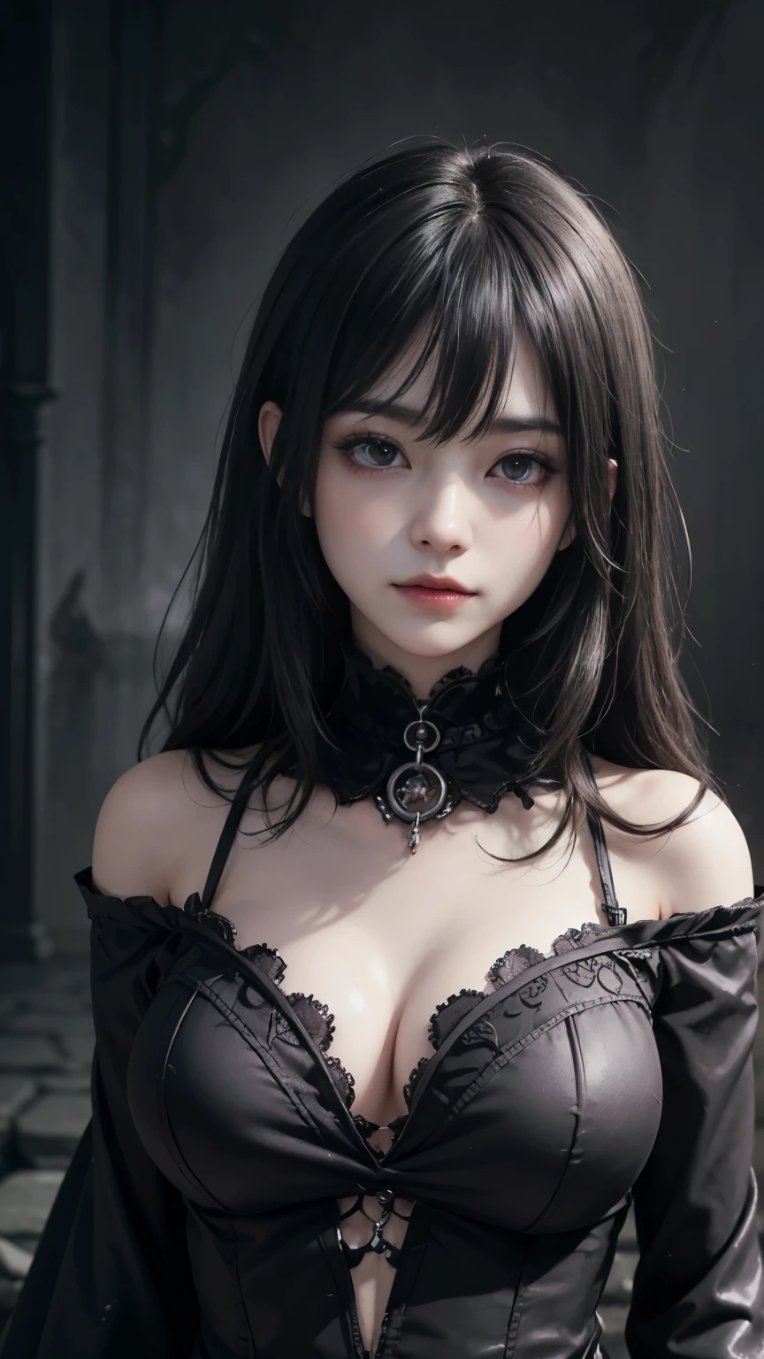 (highest quality,4K,8k,High resolution,masterpiece:1.2),Super detailed,(Realistic,photoRealistic,photo-Realistic:1.37), Close-up of a woman with dark hair and a black dress, Dark Eyes,sinister smile,Evil Aura,Burning Flames,Soul Corruption,Dark Shadows,Ominous atmosphere,Strange symbols,Cursed Land,Eternal Darkness,An unforgettable presence,Intimidating person,Grotesque features,Horror Scene,Nightmare born kimono,Twisted reality,Scary atmosphere,Awesome work of art,Evil Unleashed,Supernatural horror,Creepy art,Nightmare fuel,Terrifyingly clear,Abstract fear,Terrifyingly beautiful,masterpiece,Fear incarnate,Shadow Chaos,existence,Darkness,in style of Dark Fantasy Art, Dark fantasy art, A beautiful and elegant dark queen, Dark Fantasy Art, fantasy dark art, Dark fantasy digital art, Gothic fantasy art, Gothic Dark Maiden, Detailed Texture,Spooky creatures,An ominous atmosphere,Mythical,cosmic Horror,darkness,Mysterious,Dark aesthetic,Fog Background,Eyes of another world,Ancient Gods, Powerful wizard, Stand in the mysterious forest. Flowing robes decorated with symbols, Arms stretched out, Powerful,Tentacles,Pitch black blackness,Majestic,Unfathomable depth,Nightmare,The existence of the universe,an ominous existence,seeping darknesss,Secrets of the Universe,It (Spooky atmosphere), (Cartoon-like atmosphere),(Grainy), (Dramatic Shadows), (Dynamic pose), ((Artistically expressed)), ((Fascinating), (Gothic), (Mysterious Setting), (Moody color palette), (Skillfully drawn), (Feelings of anxiety), (Intricate details), (an ominous smile), (an ominous), (Fascinating eyes), (Horror elements), (Fascinating composition), (Impressive anatomy),(Striking contrast)), (Exquisite craftsmanship), (Interesting character designs)、Dark Fantasy Portrait, Portrait of the Dark Goddess,