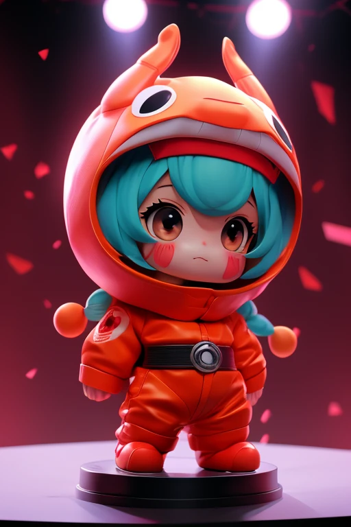 Chibi girl acting on the stage of Hero Sentai、wearing a cute monster costume、Take a photo from the side