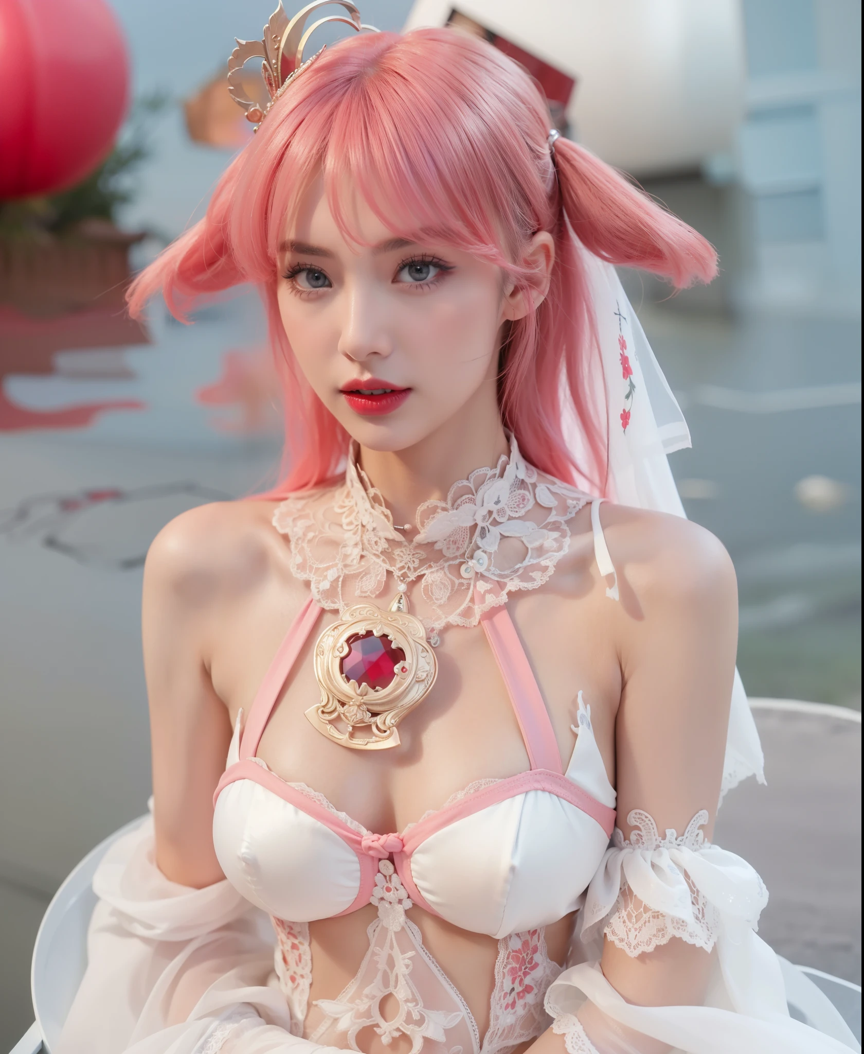 Royal princess，Super detailed, Delicate face, Stock Photography , Portrait 400, F1 Camera Lens.6, Colorful, Surrealism, Realistic textures, Dramatic Lighting, Thin Film Distiller 800 (8K, original photo, Better quality, masterpiece: 1.2), Super detailed, (Extremely delicate skin: 1.2), 8K Ultra HD, SLR camera, Soft Light, high quality.Fire Queen，Blue pupils，Apply red lipstick，Have a tattoo，The tattoo is very three-dimensional，Gorgeous and intricate tattoo designs，8K Mugshot，Large Breasts，Dark eyeshadow，Sexy thick lips(Red lipstick)，Ice Princess，The facial features are very three-dimensional，Wear lace prints，