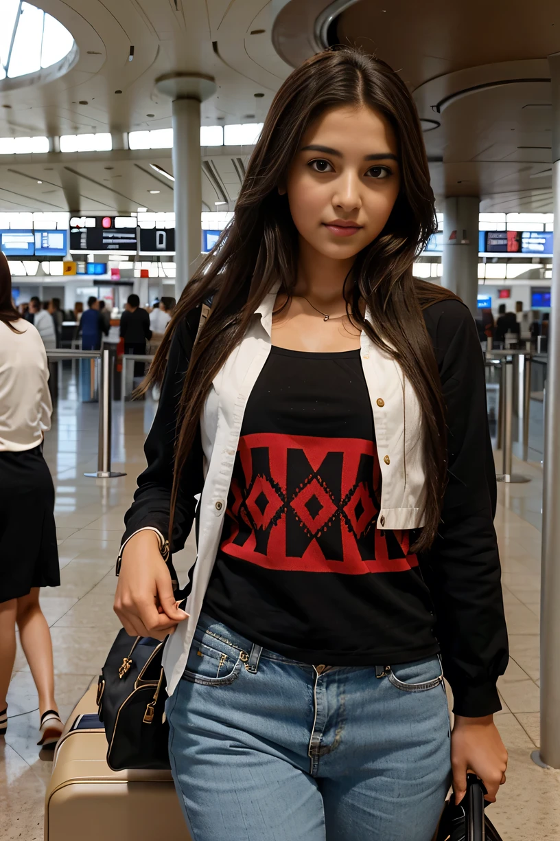 Beautiful girl 18 years have very long hair dark skily standing 160 cm is a morrocan girl ( selfie in airport)
