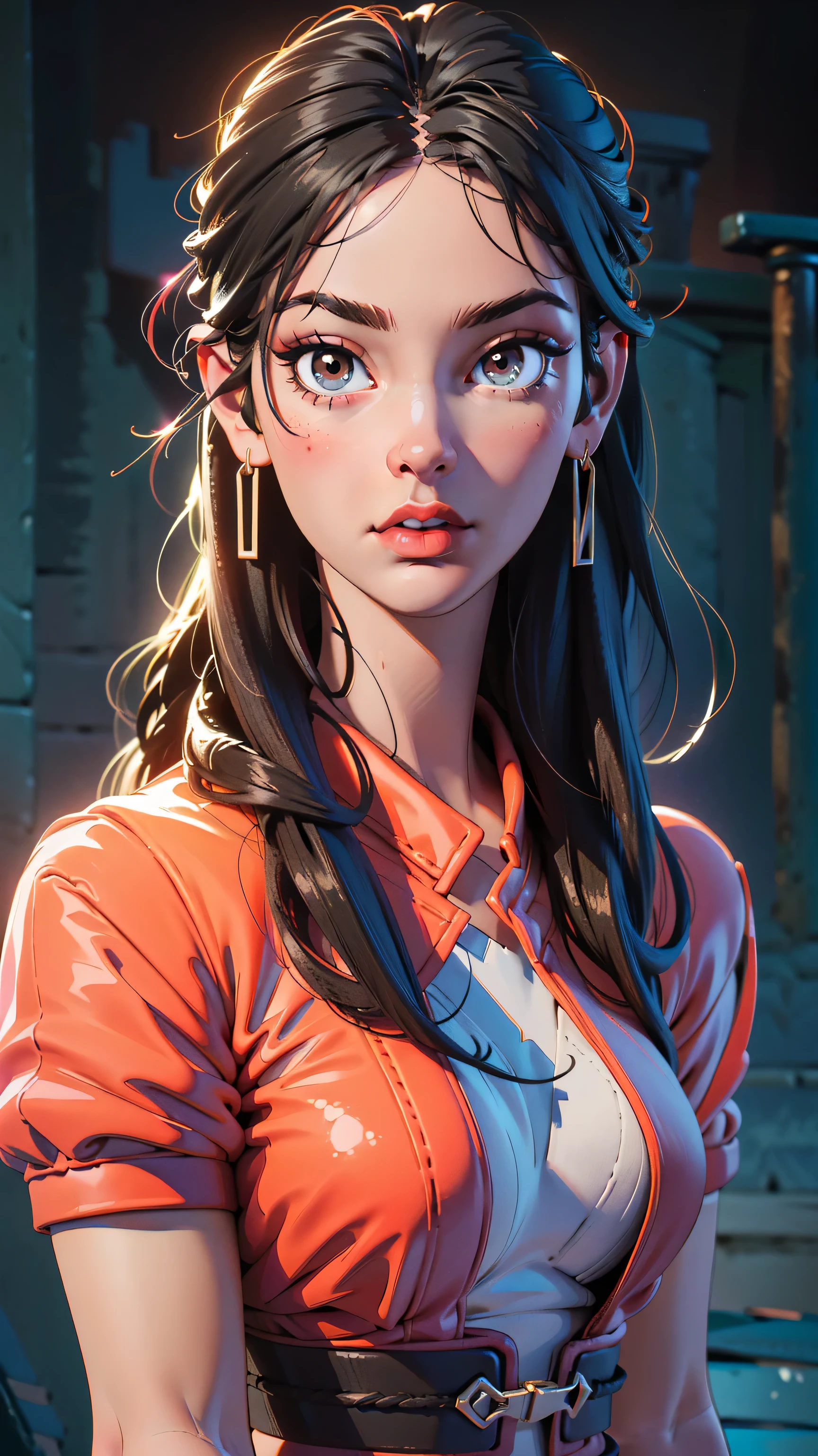 A beautiful detailed girl with long black hair, brown eyes, and makeup, wearing a loincloth and earrings, in a sunny background, (best quality,4k,8k,highres,masterpiece:1.2),ultra-detailed,(realistic,photorealistic,photo-realistic:1.37),extremely detailed eyes and face,longeyelashes,vivid colors,studio lighting,professional