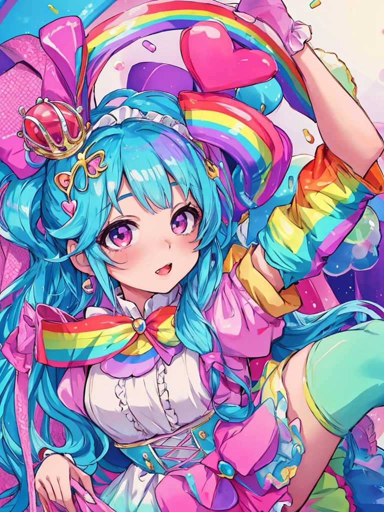 cute (chibi) princess in rainbow candy shop, highly detailed high contrast hd masterpiece of best quality in high resolution