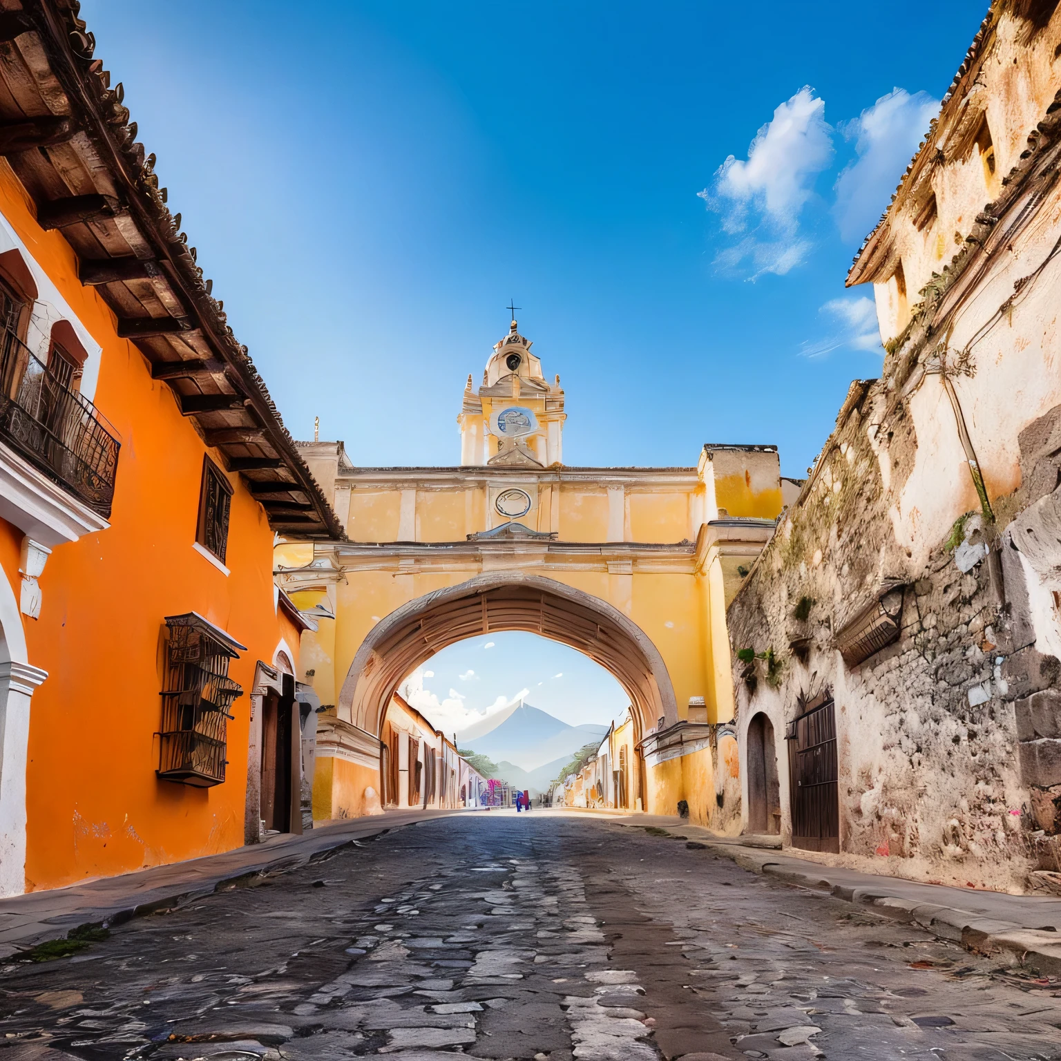 Antigua Guatemala, Guatemala, stone street, professional photograph, professional picture, intricate details, ultra high definition