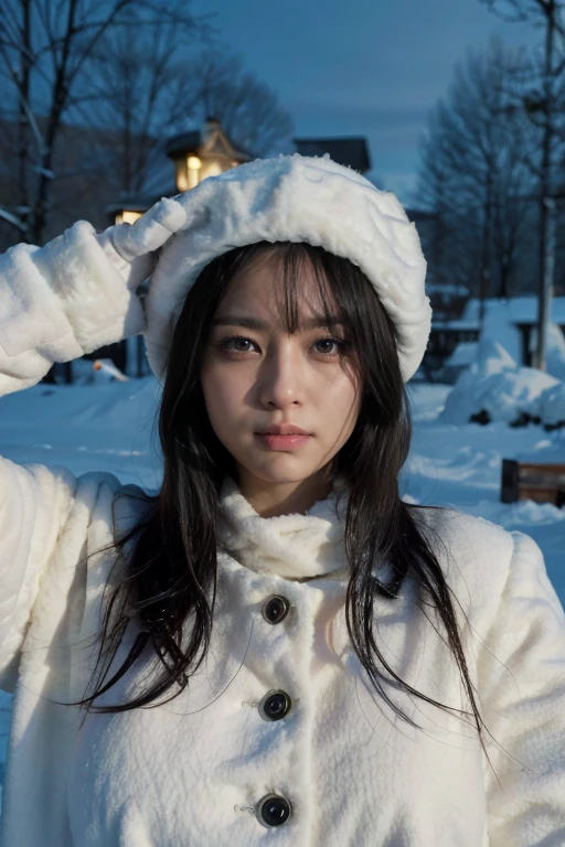 (4k), (best quality), (The finest details), (Surreal), caesar, Russian girl, winter, snowstorm, russian hat, beautiful乳沟, beautiful, soldier salute, looking at the audience, winter war.