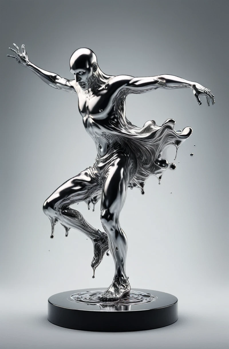 Liquid Metal sculpture, a guy dancing
