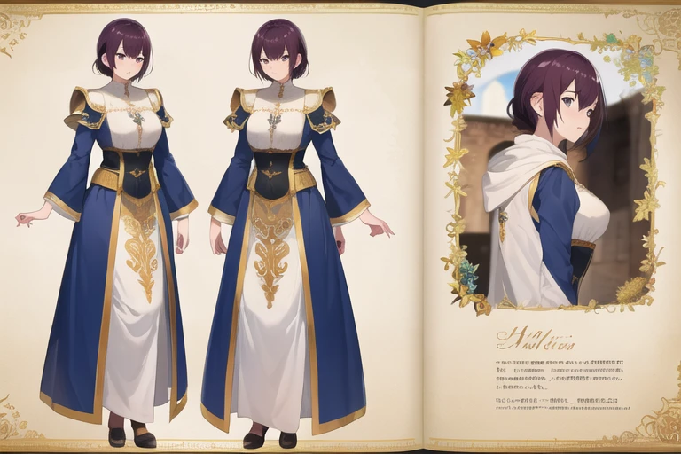 (masterpiece,highest quality,Absurd,beautiful,beautiful,detailed),One girl,Concept art of a priest in ornate armor,Tabard,Multiple Views,Medieval