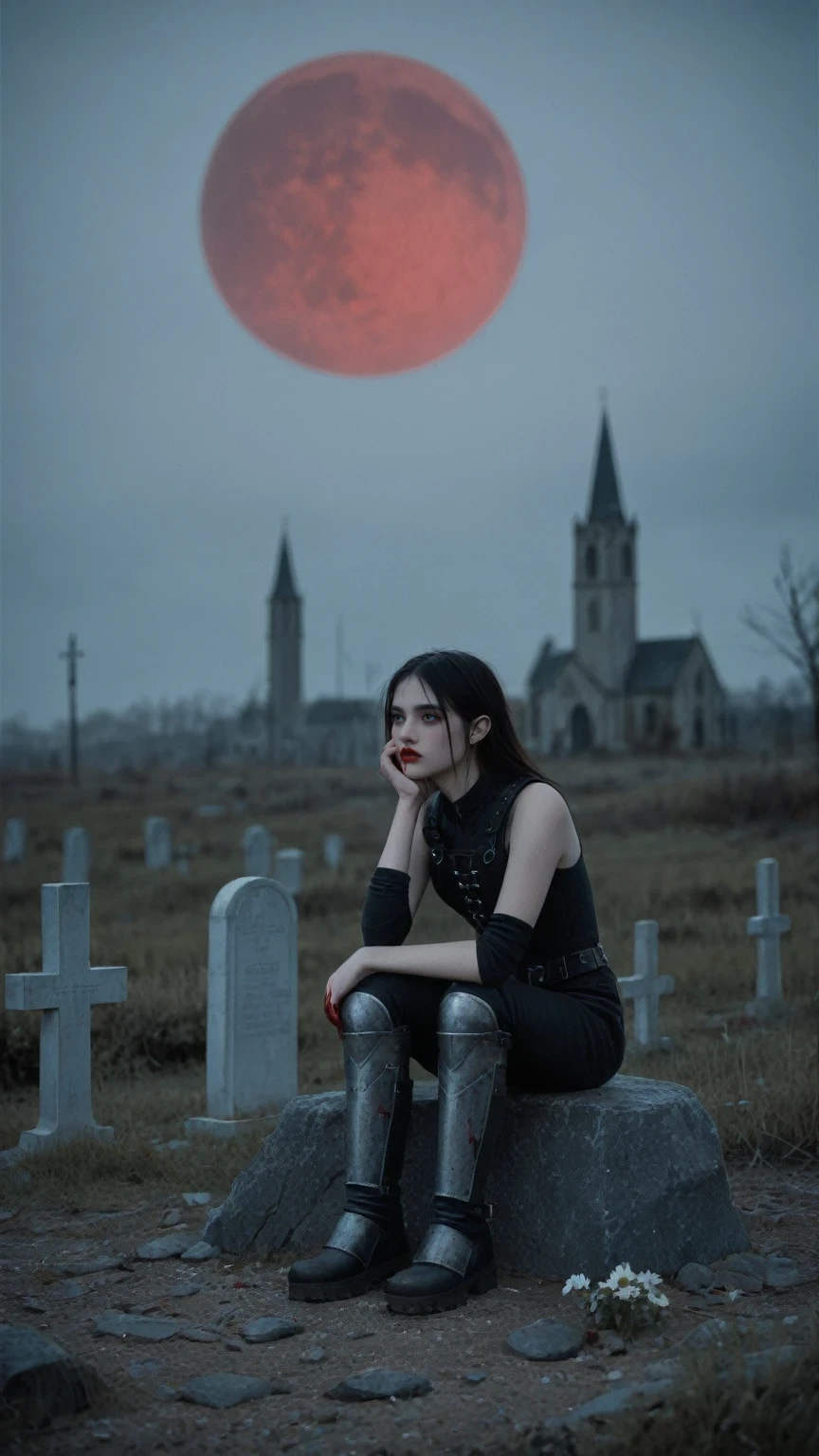 ((best quality)), ((masterpiece)), (detailed), goth, graveyard, hot girl, sad, cute, bright pink hair, dark ,haunted, blood moon, tarot, night, ghosts