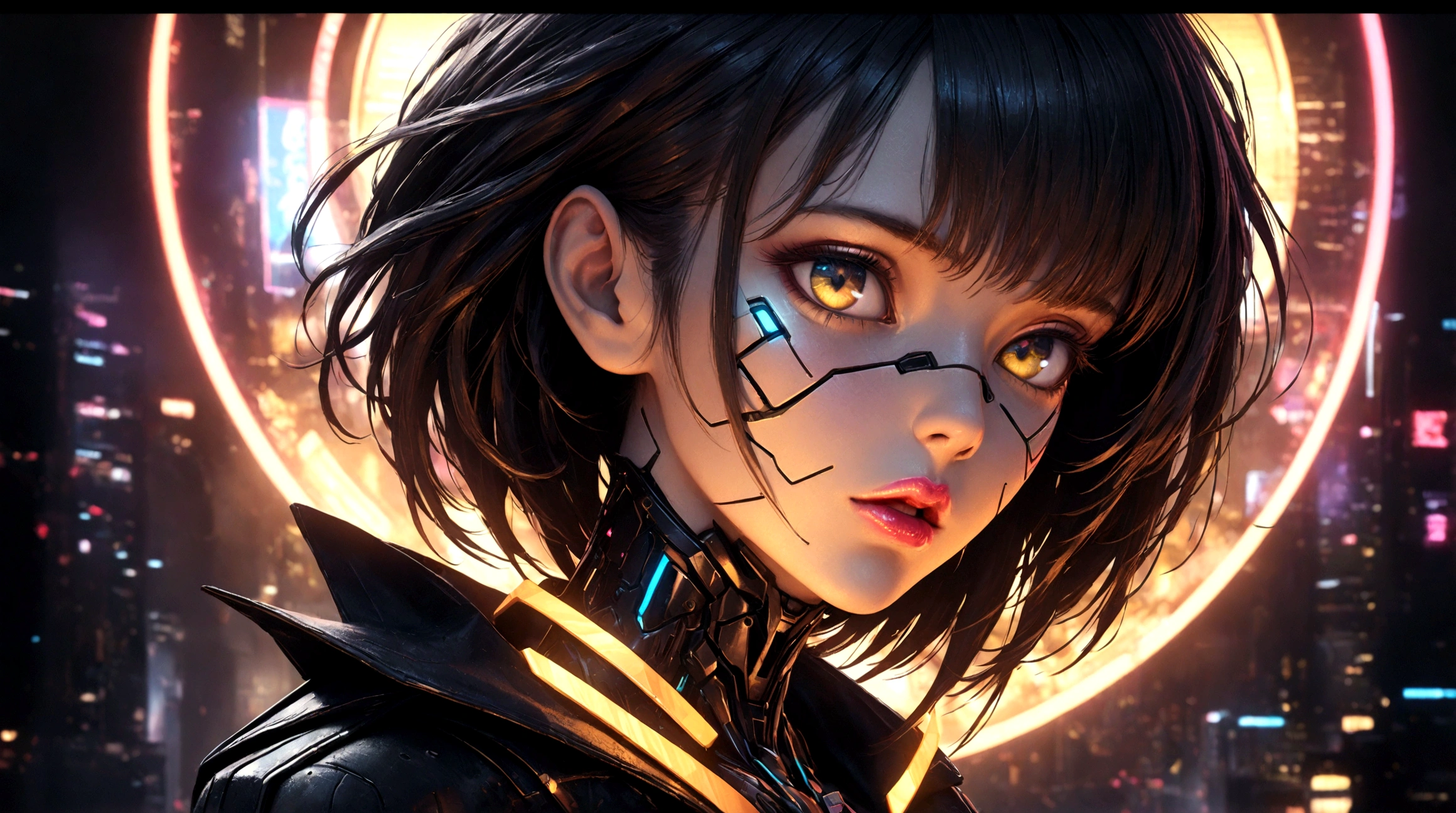 cyberpunk girl, 1girl, beautiful detailed eyes, beautiful detailed lips, extremely detailed face and eyes, long eyelashes, intricate cybernetic implants, glowing neon cyberpunk cityscape, neon lights, moody lighting, dramatic shadows, cinematic composition, hyper-detailed, award winning digital art, octane render, 8k, ultra-detailed, photorealistic, masterpiece, cinematic lighting, dramatic colors, moody atmosphere