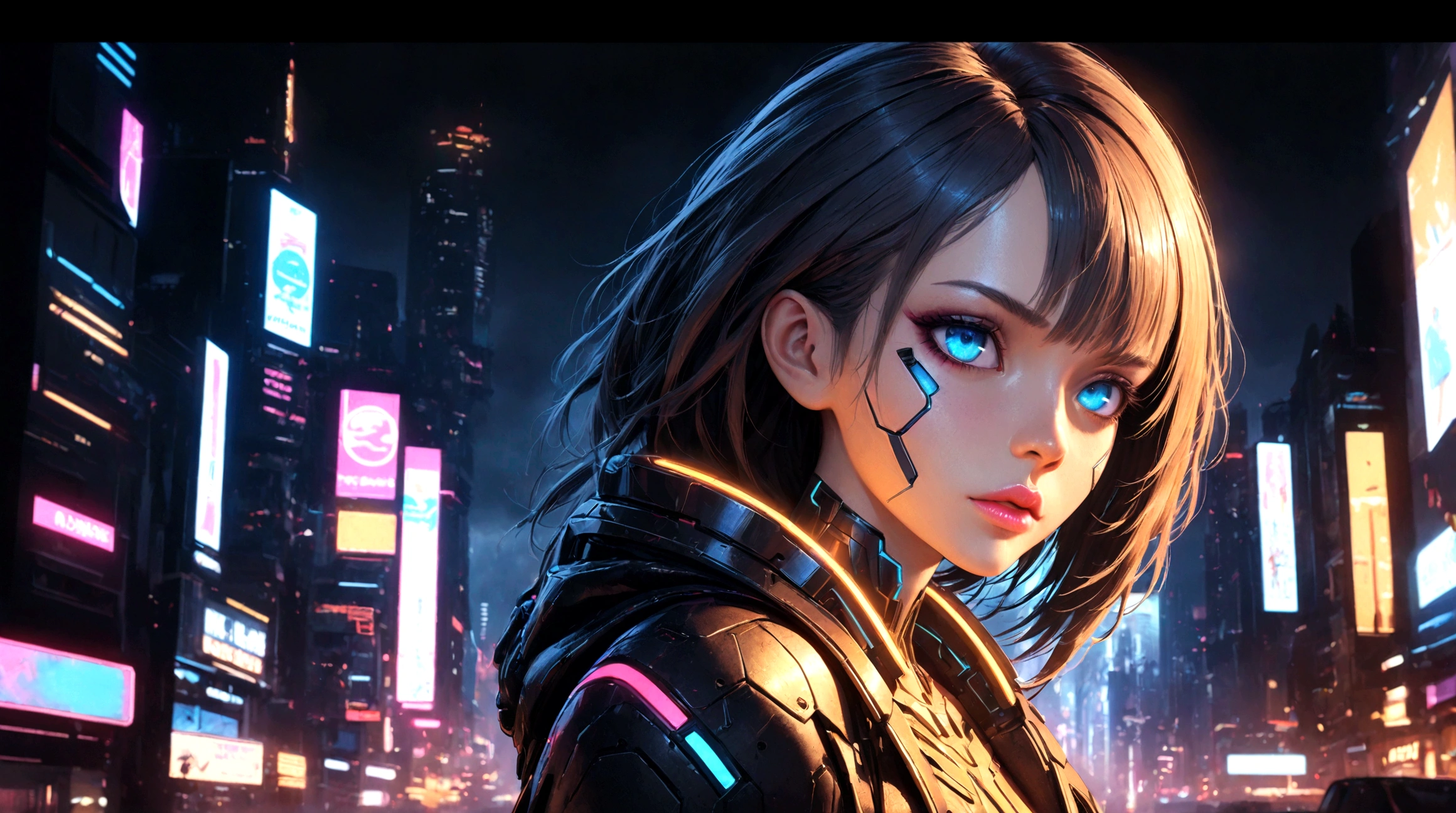 cyberpunk girl, 1girl, beautiful detailed eyes, beautiful detailed lips, extremely detailed face and eyes, long eyelashes, intricate cybernetic implants, glowing neon cyberpunk cityscape, neon lights, moody lighting, dramatic shadows, cinematic composition, hyper-detailed, award winning digital art, octane render, 8k, ultra-detailed, photorealistic, masterpiece, cinematic lighting, dramatic colors, moody atmosphere