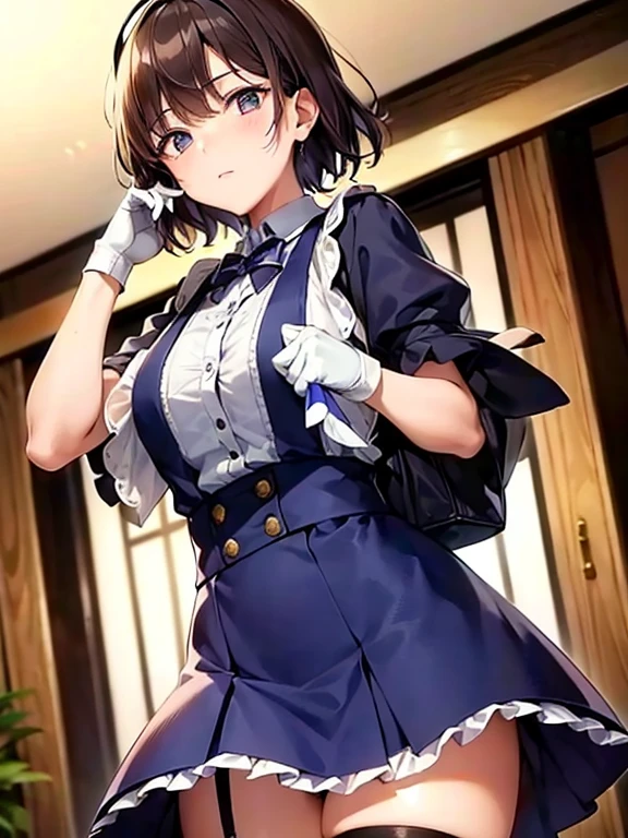 tomboy、Hands on hips、Leaning forward、Big Breasts、uniform