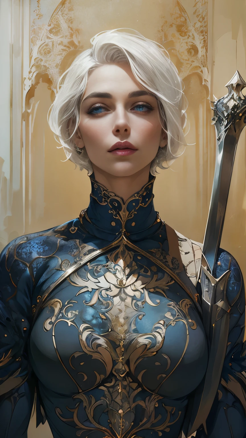 Princess Targaryen, looks like Lauren Jerman, graceful, short white hair, in a tight shirt, trousers that hug magnificent hips, expressive breasts, beautiful indigo eyes, delicate face, waist-high, hd