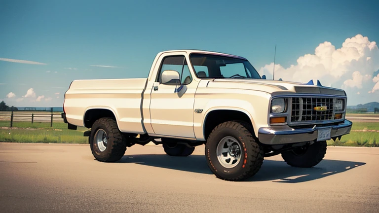 1985 Chevrolet Cheyenne Chevrolet K20 C10 Pickup Truck, Incredibly Detailed C 10.0, C 10.0, Vibrant - C 10, HD", Greg Rutkowski - C 1 0, Lowrider Style, Cinematic Front Shot, Strut! lowrider culture, trailerWhite Color