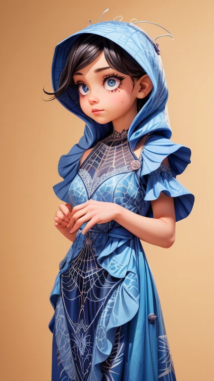 a cute girl wearing a spider costume, beautiful detailed eyes, beautiful detailed lips, extremely detailed eyes and face, long eyelashes, spider web pattern dress, spider legs, spider antenna, photorealistic, 8k, high quality, detailed, intricate, hyper realistic, cinematic lighting, dramatic shadows, vivid colors, fantasy, magical, ethereal, concept art style