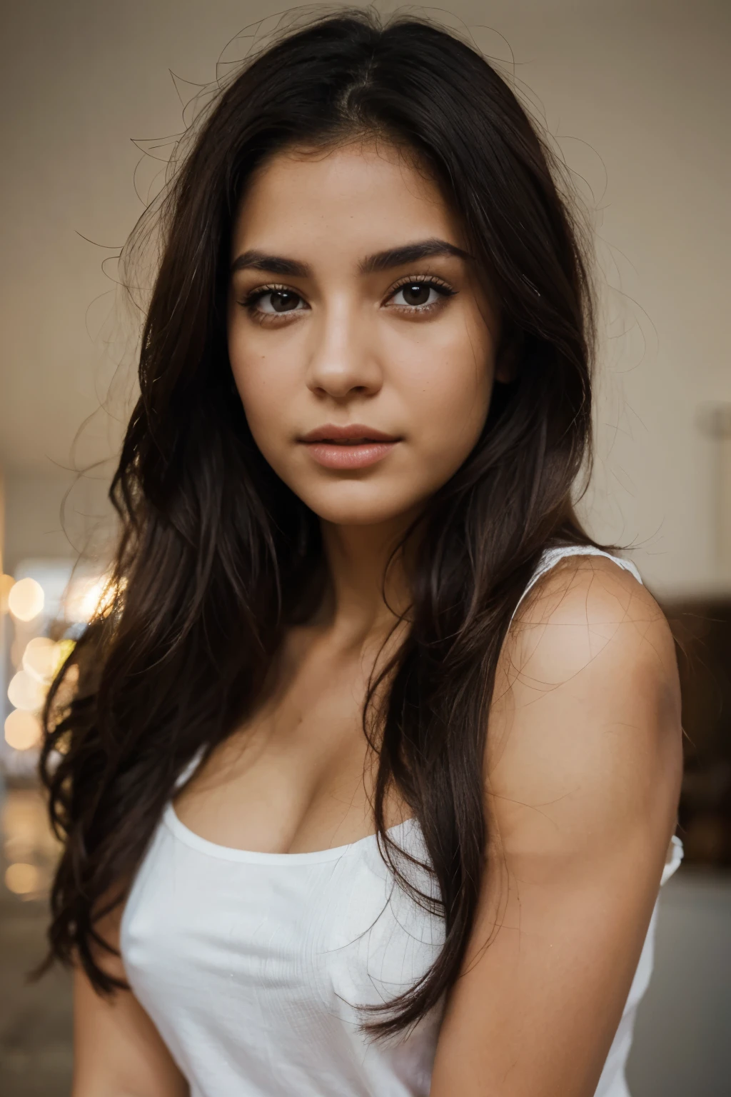 face woman latina dark eyes light hair