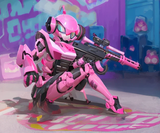 Pink Spider Robot With Machinegun