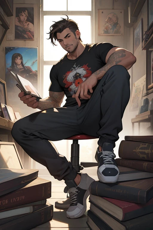 Foto CRU, ::comix estilo by marc silvestri:: linda mulher ashley alexiss europeia perfeita e detalhada, estilo ::2.0 comix illustration estilo,tatoon estilo , homem modelo ultra detalhado, (fundo bonito e claro:1.2),, fantastic paintings ,graffit estilo, olhos altamente detalhados , uma camiseta branca ou carimbo de tatuagem , cabelo loiro, Obra de arte, melhor qualidade, alta qualidade, high resolution, Aprimoramento de detalhes, ((imagem mais linda in the world)), Obra de arte, melhor qualidade, alta qualidade, high resolution, Aprimoramento de detalhes, ((imagem mais linda )),Com curto, Cabelo preto brilhante, vestindo uma camiseta grande de gola redonda, wearing pants, cinco pernas, like yellow sneakers, enfatizando a integridade do corpo humano, emphasis on the correct 5 fingers on each hand and the correct shadow, , imagem brilhante, arte de stanley artgerm lau, arte de Kenneth Rocafort, arte de genzoman, art by joe madureira, arte por blushyspicy, arte de stjepan sejic, arte de j scott campbell, arte de Guillem March, arte por citemer liu, 4k, high resolution, Quadrinho book, Quadrinho book character, Quadrinho, alta qualidade