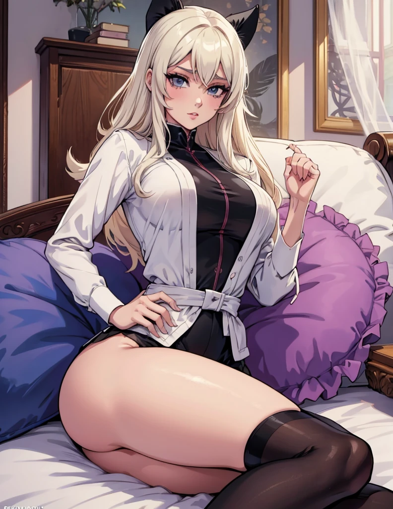 una mujer en traje interior y medias posando en una cama, chica anime seductora, , chica perfecta de pelo blanco, hermosa y seductora mujer anime, from chicas de primera linea, barbie anime en medias blancas, hermosa seductora anime adolescente, finos detalles. chicas de primera linea, grueso, oppai, mejor fondo de pantalla de anime 4k konachan