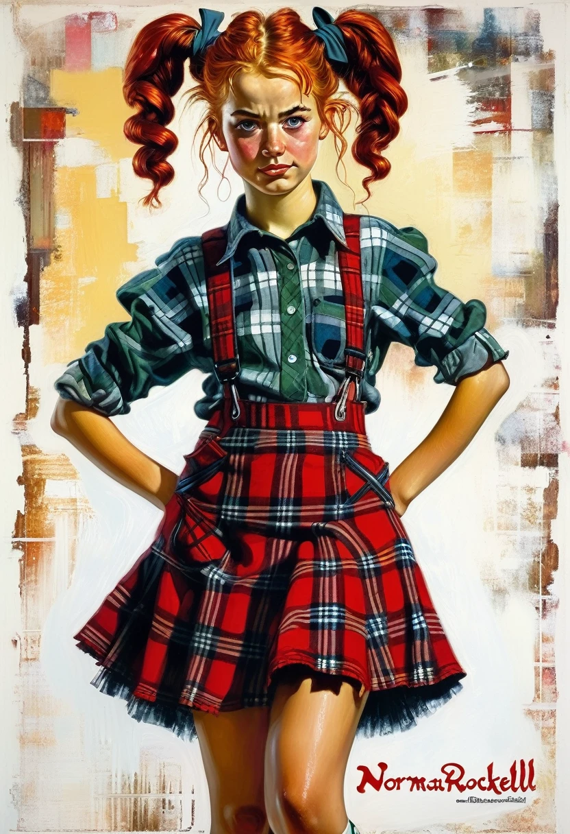hooligan Abigail is a cheesy teenage girl, sloppy, all body, redhead in a plaid skirt, black eye, battered pigtails, ((in the style of Norman Rockwell!)), ((perfect study of the whole body)), magical naive art, primitivism, protogen, crimson color, ((the highest quality, a masterpiece)),((The highest elaboration by Konstantin Makovsky)), ((The highest detail)), RAW: 1,1, 8k