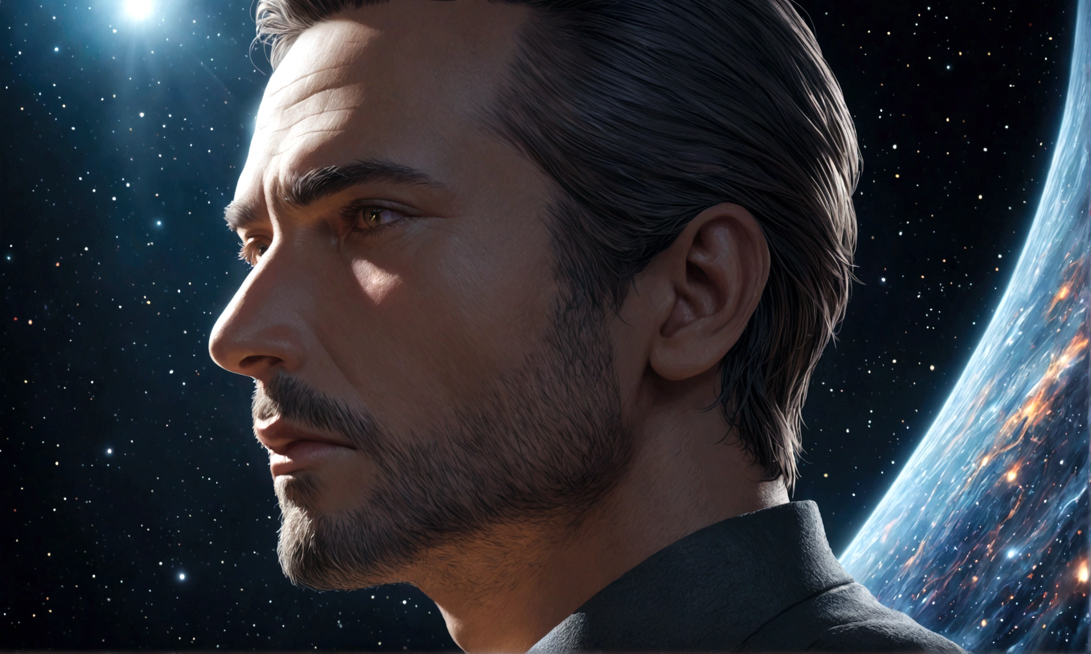 a man talking to the universe, attracting all he desires, detailed realistic portrait, cinematic lighting, dramatic mood, cosmic background, dramatic expression, cinematic atmosphere, dynamic pose, intricate details, volumetric lighting, photorealistic, high quality, 8K, hyper detailed, masterpiece