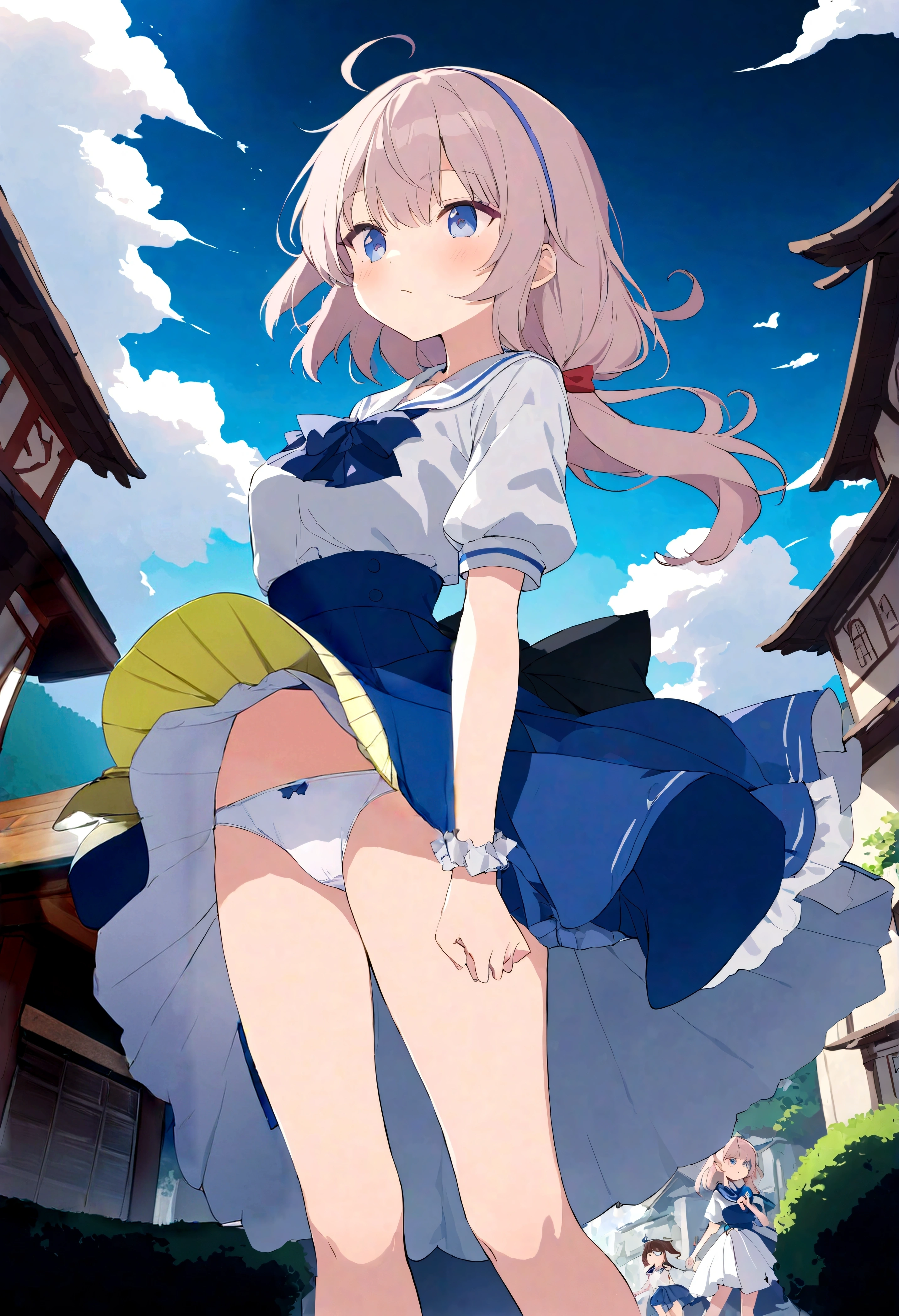 The skirt is blown up by the wind、The lining is visible、The lining is white