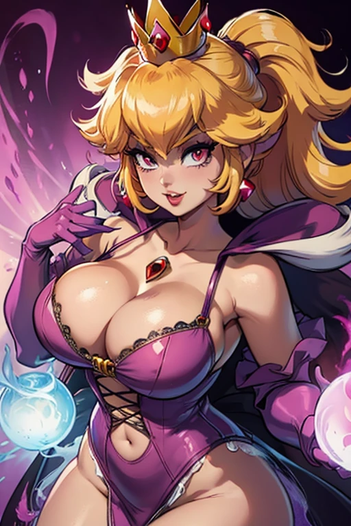 Princess peach from mario games, corrupted by the shadow queen, hypnotical, powerful , dominant, evil