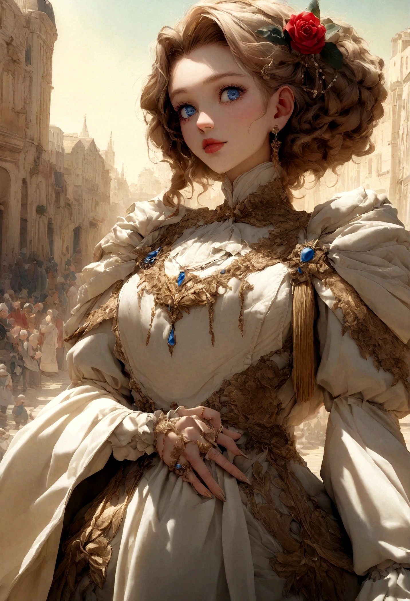 ((Photo brute)), ((chef-d'artwork)), AngelGirl humanoïde anthropomorphe portant une robe noble blanche, complex detail, football, pièces complexes de Greebles, Sky Behind, rose, belles ailes, detailed eyes and lips