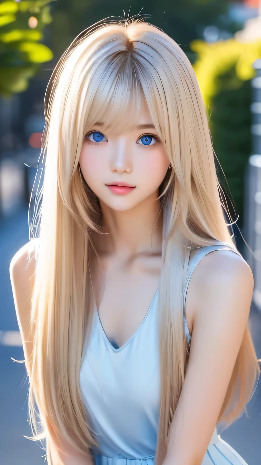 Shiny, clear, white skin、Windy hair gets in the way of a pretty face、Colossal、20 years old cute sexy little beautiful face、Beautiful straight hair that stands out、grow, Light blue eyes、Cute long silky bangs covering her eyes, Sexy face hiding hair super long hair sexy cute young woman long natural blonde shiny glossy hair
