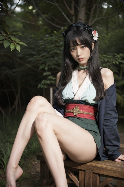 Anime dark skin geisha green eyes long legs
